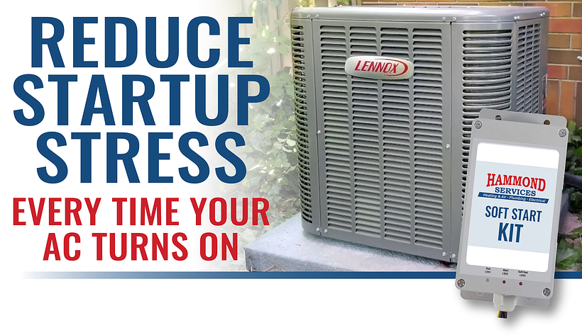 Hammond Services Soft Start Kit beside a Lennox outdoor air conditioning system
